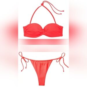 32A/XS❤️Sale VS Swim Removable PushUp Bandeau Bikini Top Thong Bikini Set Orange